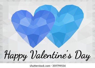 Two beautiful polygonal or crystal ice blue heart in low poly style for Valentine card.