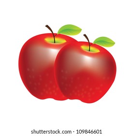 two beautiful red apples over white background