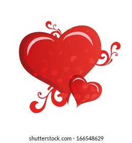 two beautiful red hearts with some patterns around them