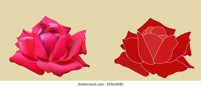 two beautiful red roses on tan background