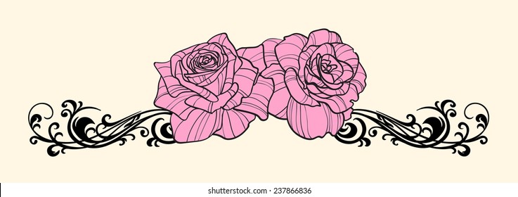Two beautiful roses on a stylized tribal vignette