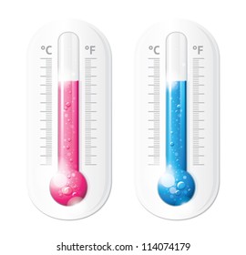 Two beautiful thermometers with bubbles in pink and blue color, EPS10 file with transparent  effects