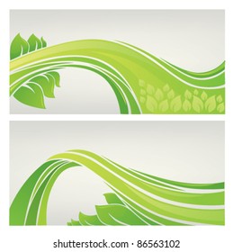 two beautiful vector ecological background with images of abstract grass and leaves