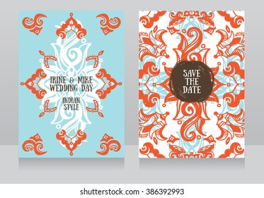 Two beautiful wedding invitations with hand drawn ornament, vector illustration