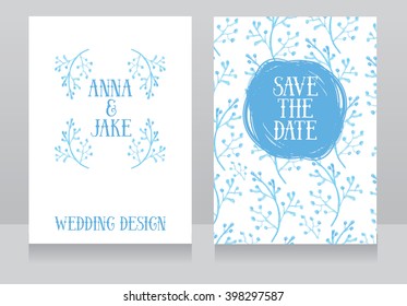 two beautiful wedding invitations with hand drawn watercolor ornament, vector illustration