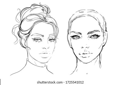 Two Beautiful Young Women Model Faces Stock Vector (Royalty Free ...