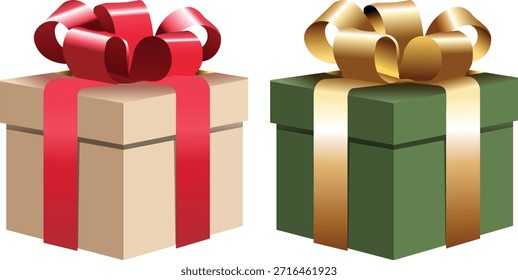 Dos cajas de regalo bellamente envueltas con cintas rojas y doradas listas para la celebración