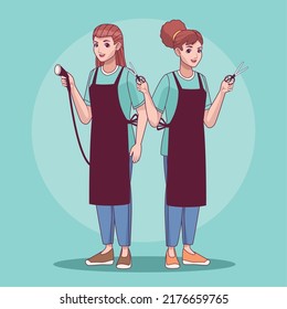 dos personajes de los trabajadores del salón de belleza