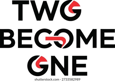 Two Become One rings typography t-shirt design vector illustration for marriage union wedding ceremony and romantic commitment gifts on transparent background.