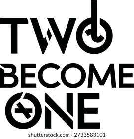 Two Become One rings typography t-shirt design vector illustration for marriage union wedding ceremony and romantic commitment gifts on transparent background.