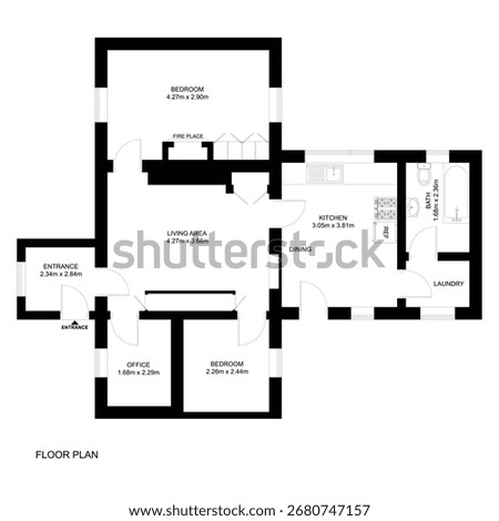 Two bedroom 1 bath house floor design