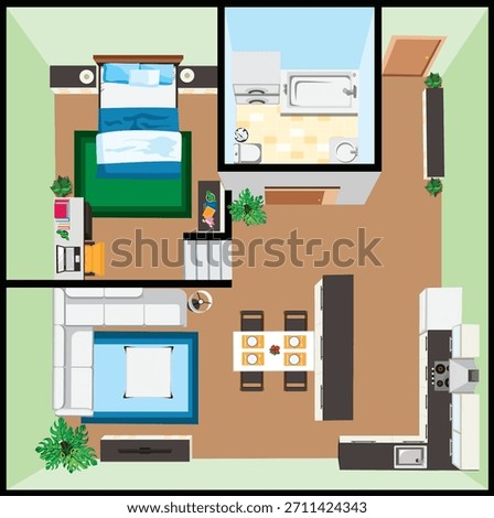 Two Bedroom Apartment Top View Home Interior Vector