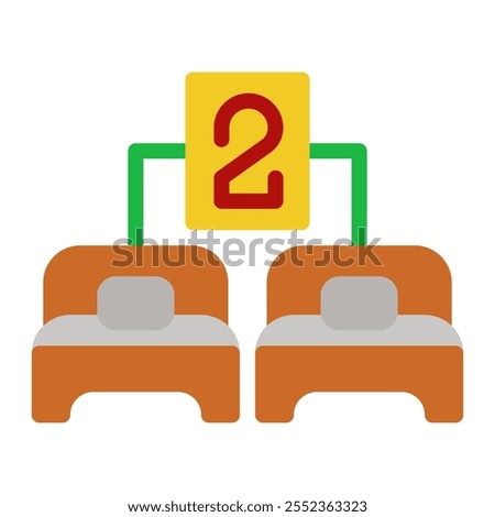 Two beds Icon In Color Fill. Flat Style. Isolated on White Background