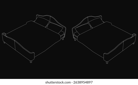 Two beds are shown in a black and white illustration. The beds are identical in size and shape, with pillows on top. The image has minimalist and monochromatic feel, emphasizing the simplicity of beds