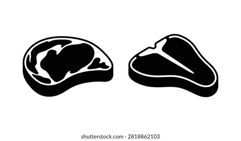 Two Beef Steak Silhouettes On White Background Detailed Cut Illustrations meat ribeye