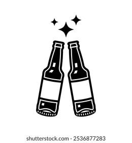 Two beer bottles, cheers vector icon or graphic object isolated on light background