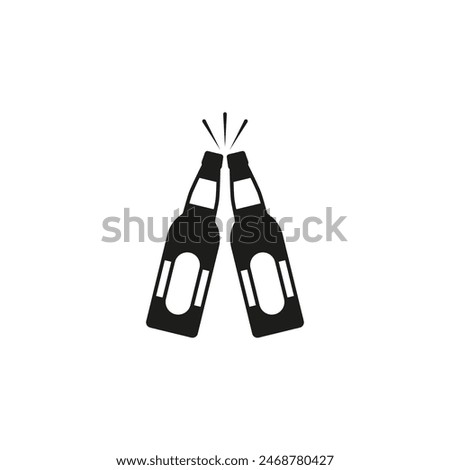 Two beer bottles icon. Clink, cheers and toasting. Vector illustration white background.