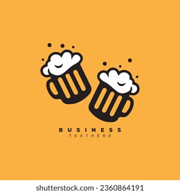 Two beer cheers logo design isolated on yellow background