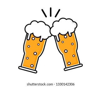 Two beer glass. Cheers mate. Drink with friends. pub menu. clink glasses festival Isolated on white background. Vector Illustration.