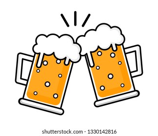 Two beer glass. Cheers mate. Drink with friends. pub menu. clink glasses festival Isolated on white background. Vector Illustration.