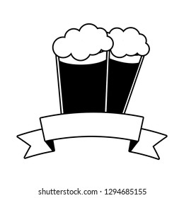 two beer glasses beverages with ribbon vector illustration