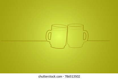 Two beer glasses cheers isolated on green background. For web site, poster, placard, party card and ad. Useful for advertisment, marketing and advert. Creative modern concept, vector illustration