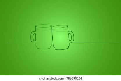 Two beer glasses cheers isolated on green background. For web site, poster, placard, party card and ad. Useful for advertisment, marketing and advert. Creative modern concept, vector illustration