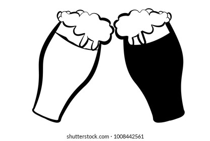 Two beer glasses with dark and light tasty, craft beer clink glasses on a white background. Vector illustration.