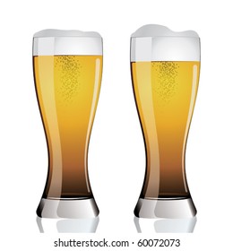 Two beer glasses with froth.