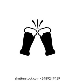 Two beer glasses icon. Clink, cheers and toasting. Vector illustration on white background.	