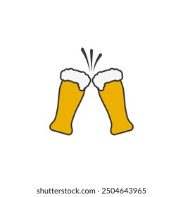 Icono de dos vasos de cerveza con cerveza amarilla clara. Clink, aplausos y tostadas. Ilustración vectorial de color sobre fondo blanco.	