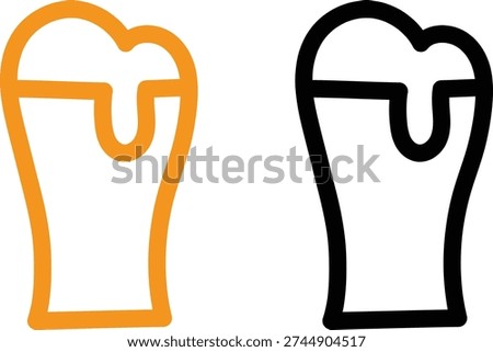 Two beer glasses, one orange, one black. Icons symbolizing refreshment, pub culture, and good times.