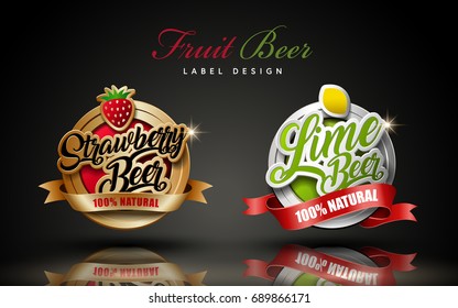 Two beer label design elements, one in bronze and the other in silver color, 3d illustration