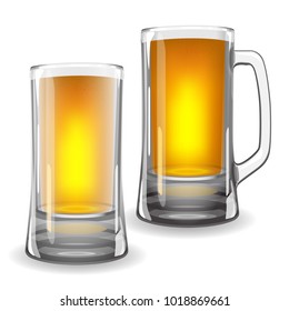 Two beer mug with foam. Vector illustration made with mesh and gradients. For St. Patrick's day or Octoberfest design