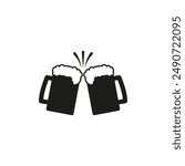 Two beer mug icon. Clink, cheers and toasting. Vector illustration on white background.	