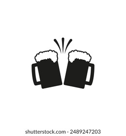 Two beer mug icon. Clink, cheers and toasting. Vector illustration on white background.	