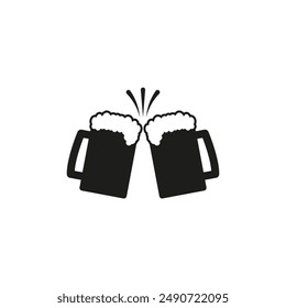 Two beer mug icon. Clink, cheers and toasting. Vector illustration on white background.	