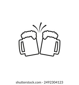 Two beer mug icon. Clink, cheers and toasting. Vector illustration on white background.	