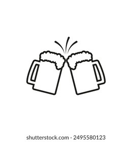 Two beer mug icon. Clink, cheers and toasting. Vector illustration on white background.	