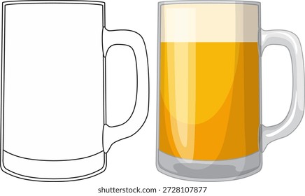 Two beer mug illustrations including a simple line drawing and a colored version with foam