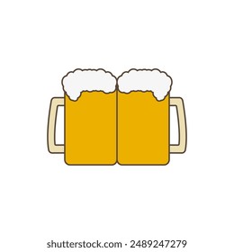 Two beer mug together. Colored vector icon on white background.