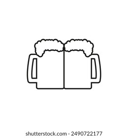 Two beer mug together. Outline vector illustration on white background.