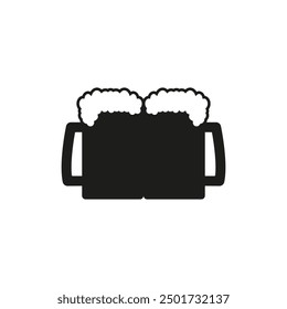 Two beer mug together. Vector silhouette on white background.