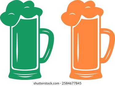 Two beer mugs. Celebrating Saint Patrick's Day. Vector illustration with transparent background 