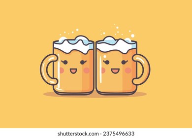 two beer mugs cheers copy space vector illustration