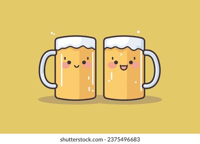 two beer mugs cheers copy space vector illustration