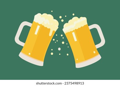 two beer mugs cheers copy space vector illustration