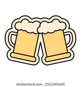 Two beer mugs clinking with foam details, Vector