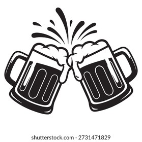 Duas canecas de cerveja pegando com espumante.