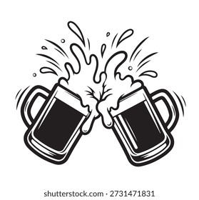 Duas canecas de cerveja pegando com espumante.
